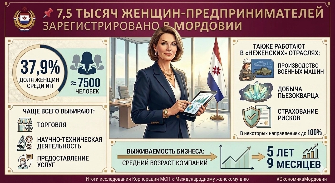 7,5 тысяч женщин-предпринимателей зарегистрировано в Мордовии
